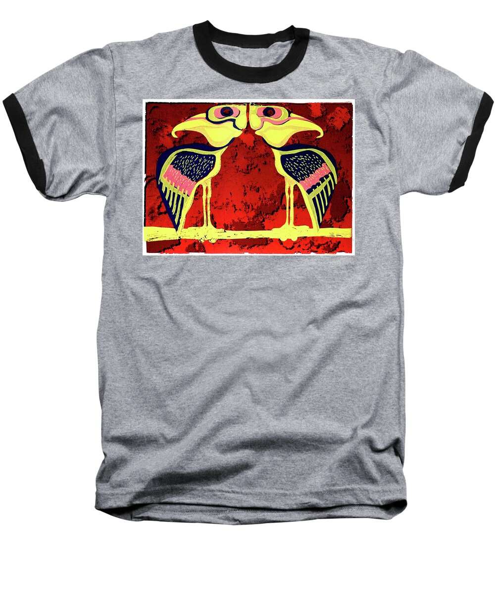 Birds Baseball T-Shirt featuring the painting Dos Alcatraz by Ben Saturen
