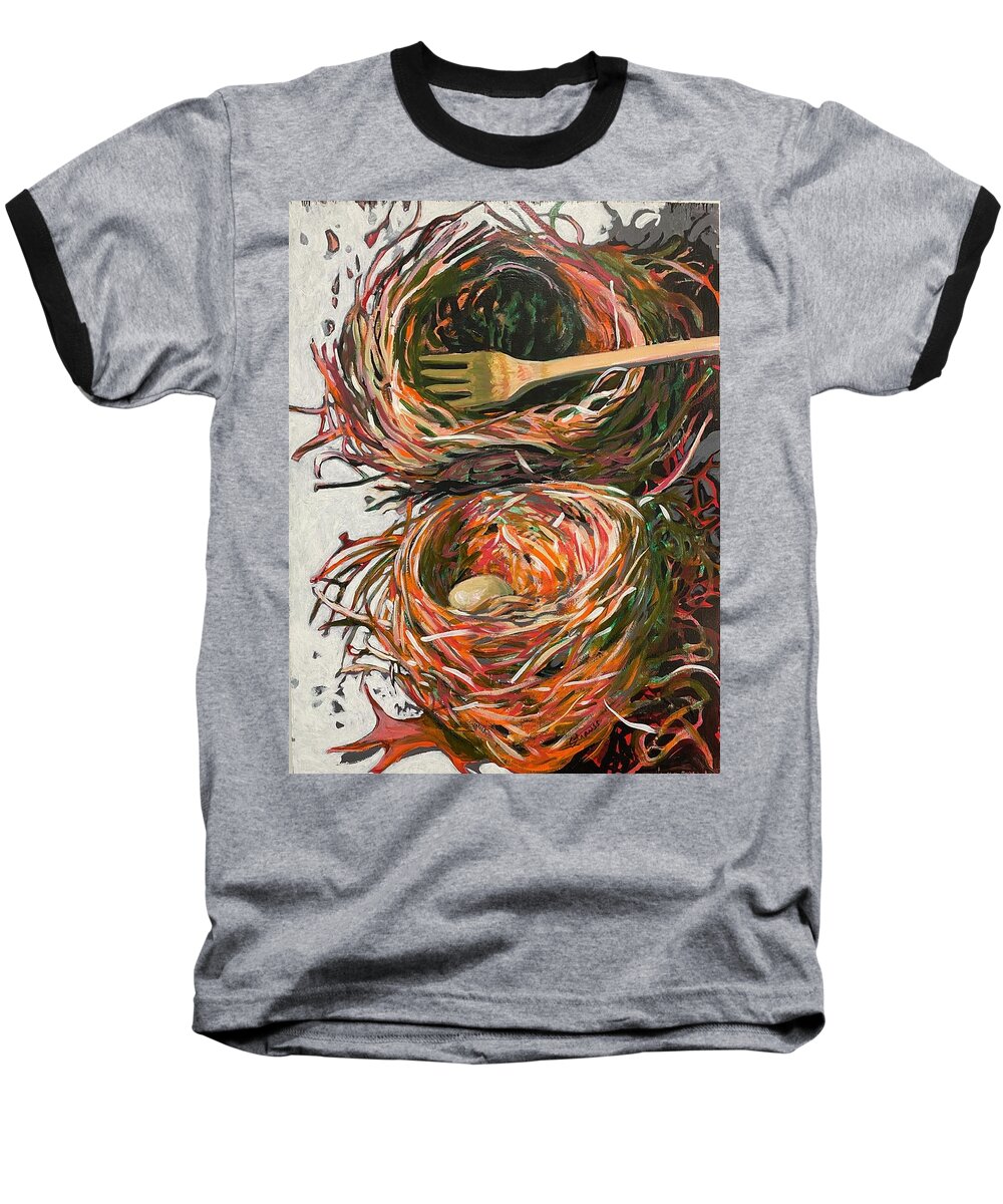 Nest Baseball T-Shirt featuring the painting Double Nests by Tilly Strauss