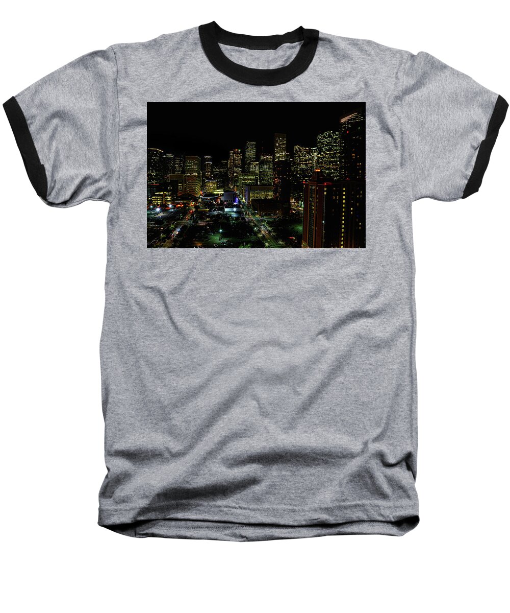 Houston Baseball T-Shirt featuring the photograph Downtown Houston at Night by Judy Vincent