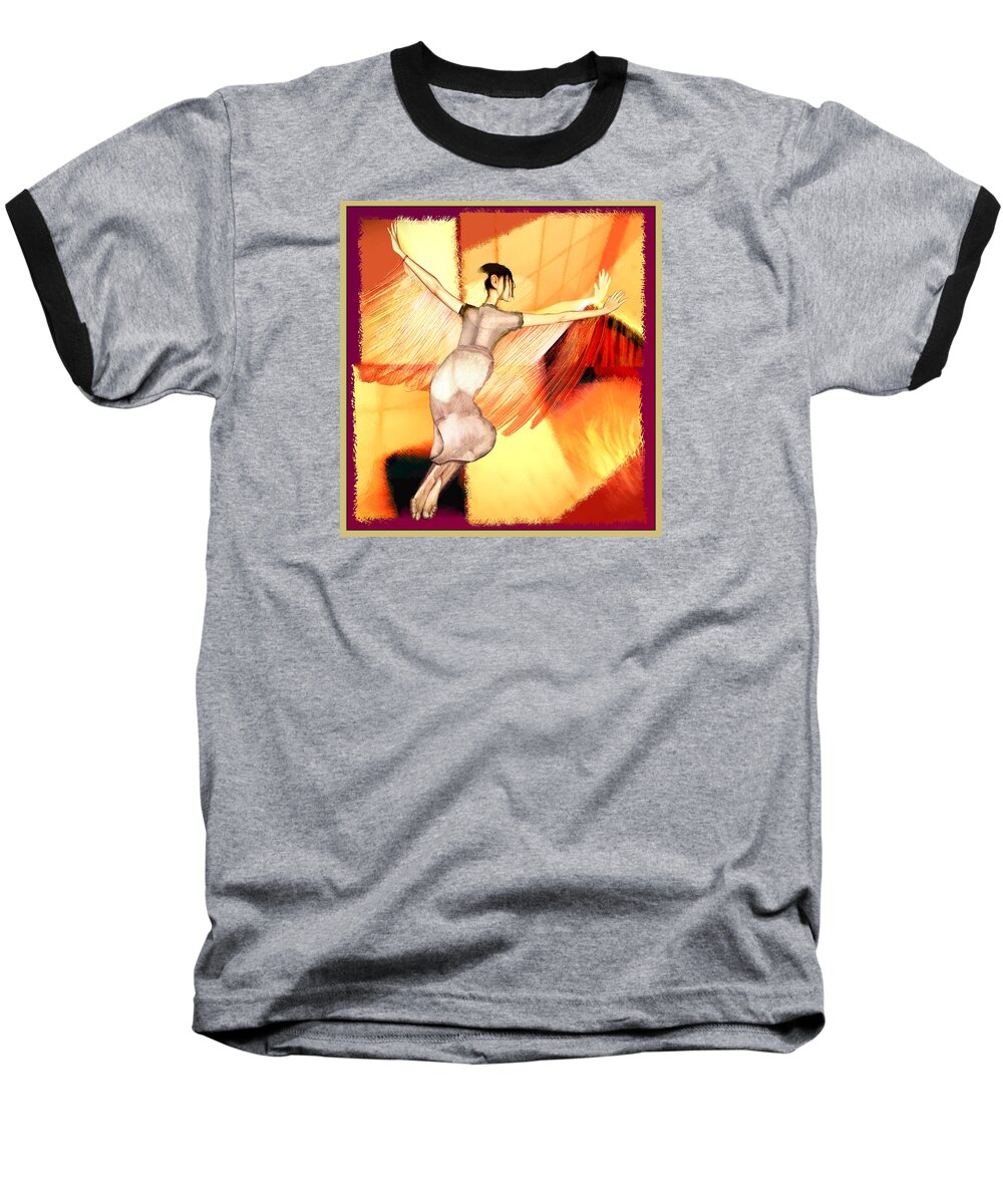 Dream Flying Red Yellow Baseball T-Shirt featuring the painting Dream Flying by Hone Williams