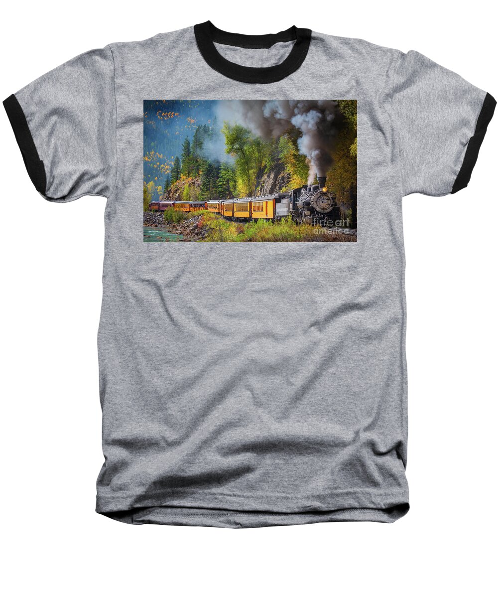 America Baseball T-Shirt featuring the photograph Durango-Silverton Narrow Gauge Railroad by Inge Johnsson