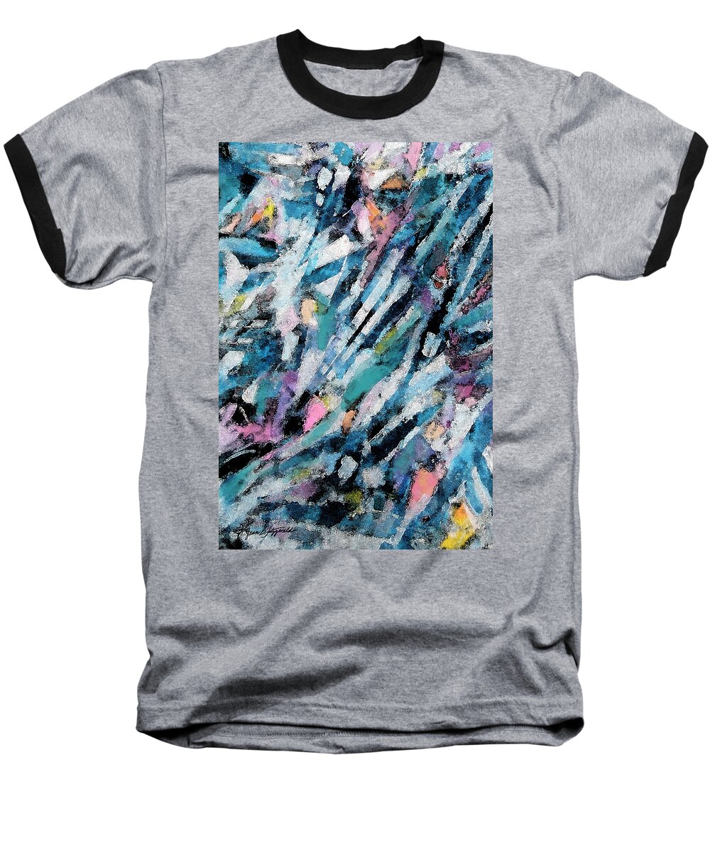 Colorful Abstract Baseball T-Shirt featuring the mixed media Early Morning Walk by Jean Batzell Fitzgerald