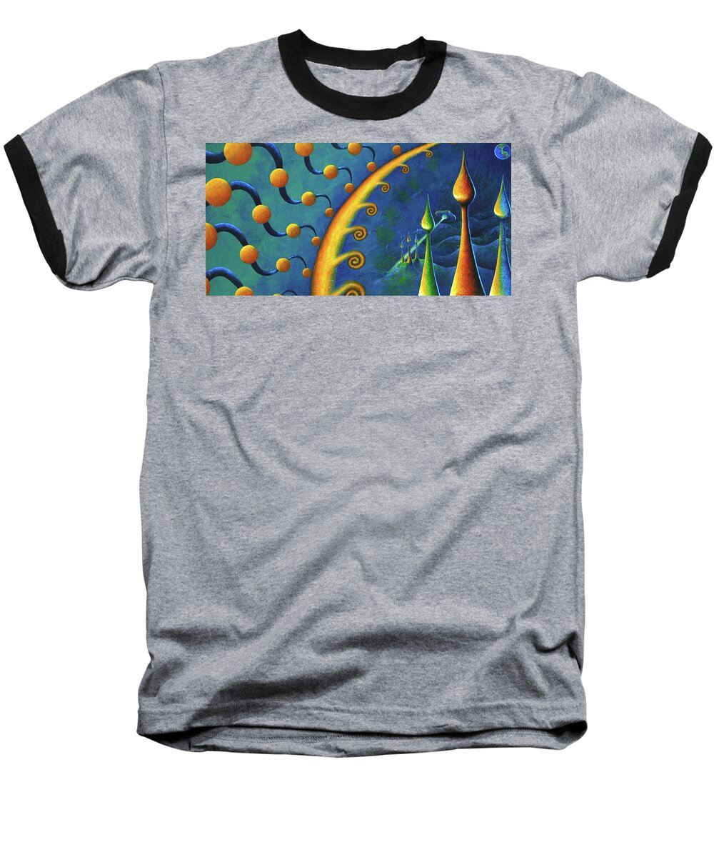 Native American Baseball T-Shirt featuring the painting Earth Horizon 2010 by Kevin Chasing Wolf Hutchins