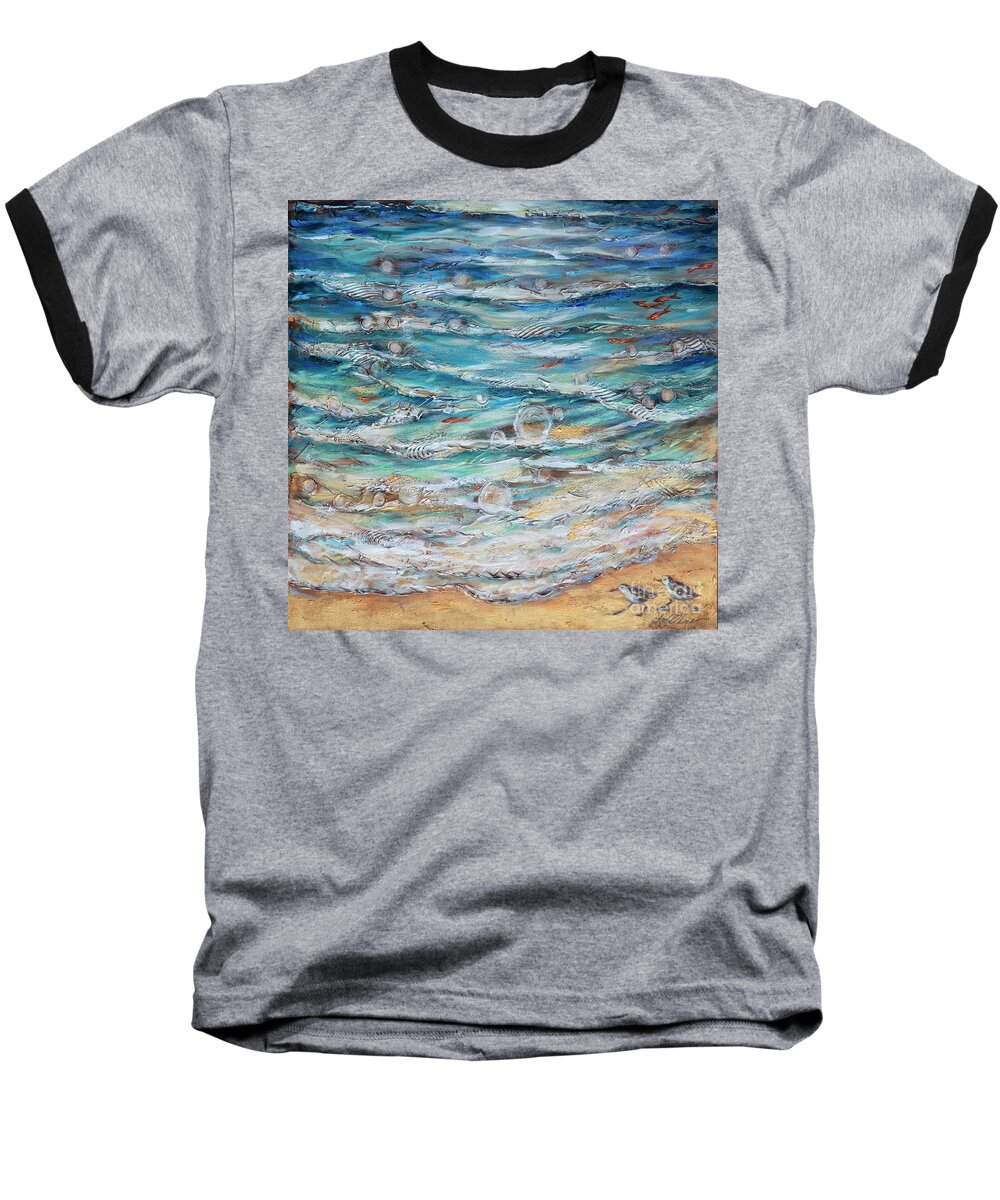 Ocean Baseball T-Shirt featuring the painting Edge of Tide by Linda Olsen