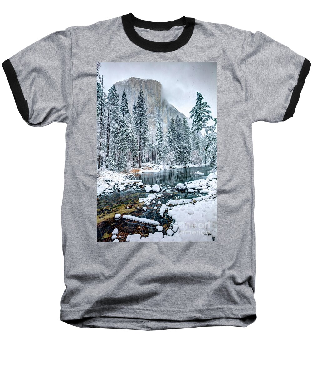 El Capitan And The Merced River In Yosemite National Park Baseball T-Shirt featuring the photograph El Capitan and The Merced River in Yosemite National Park by Dustin K Ryan