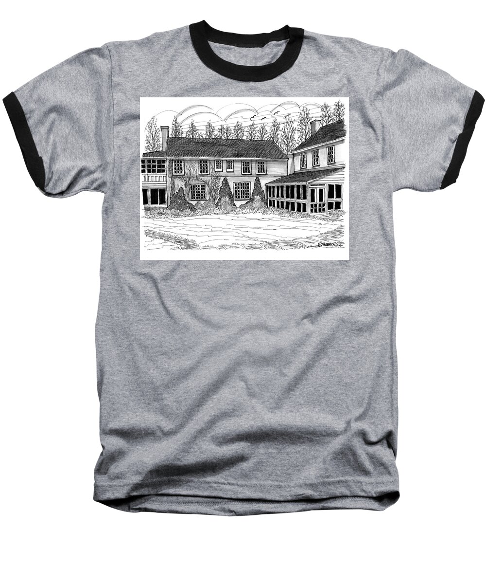 Eleanor Roosevelt Baseball T-Shirt featuring the drawing Eleanor Roosevelts Val-Kill Home Hyde Park NY by Richard Wambach