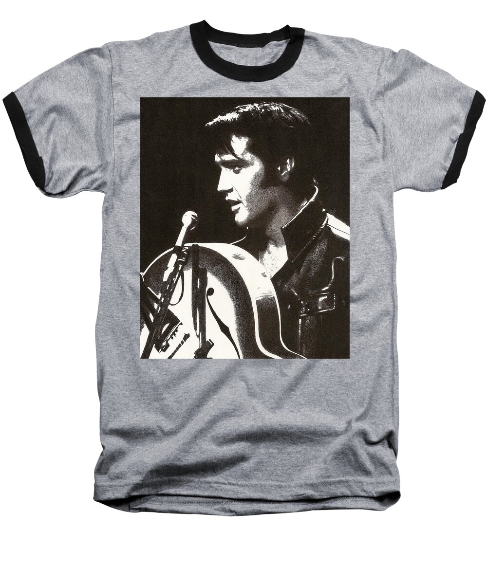 Elvis Baseball T-Shirt featuring the drawing Elvis Presley by Mark Baranowski