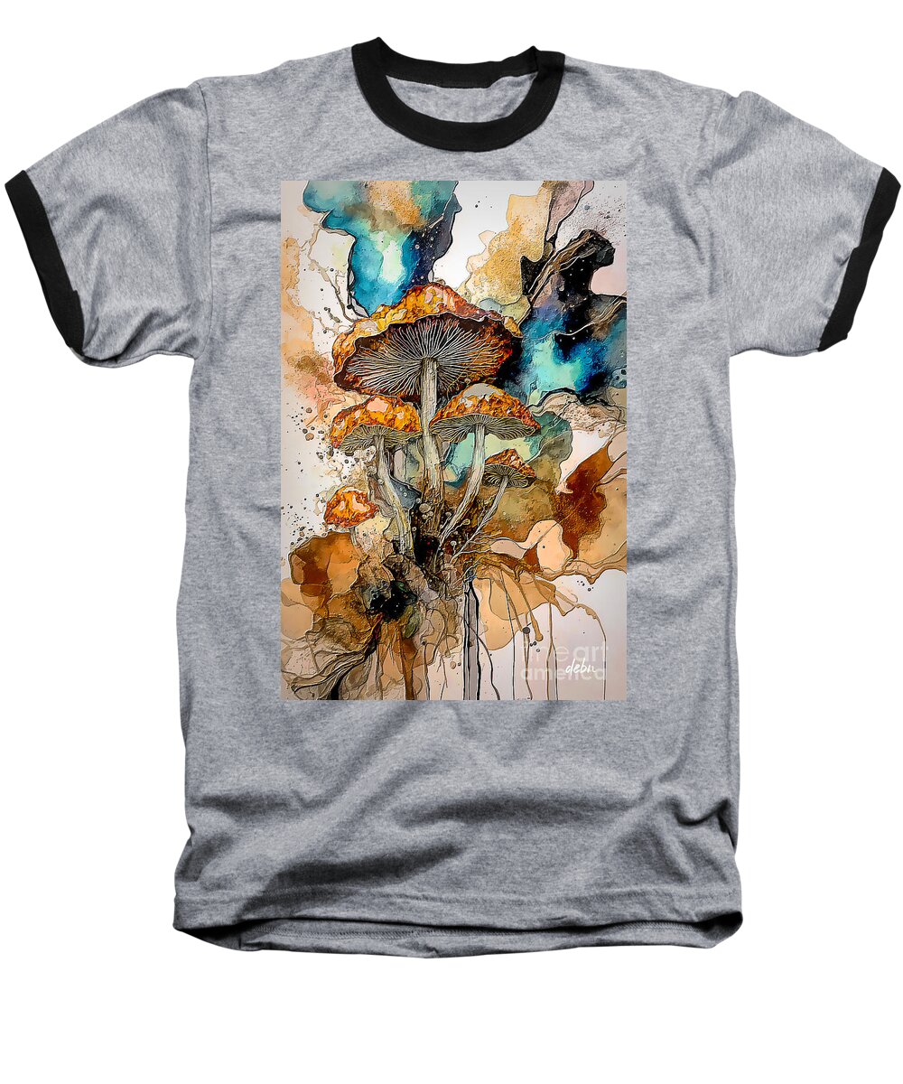 Mushrooms Baseball T-Shirt featuring the digital art Embossed Mushrooms by Deb Nakano