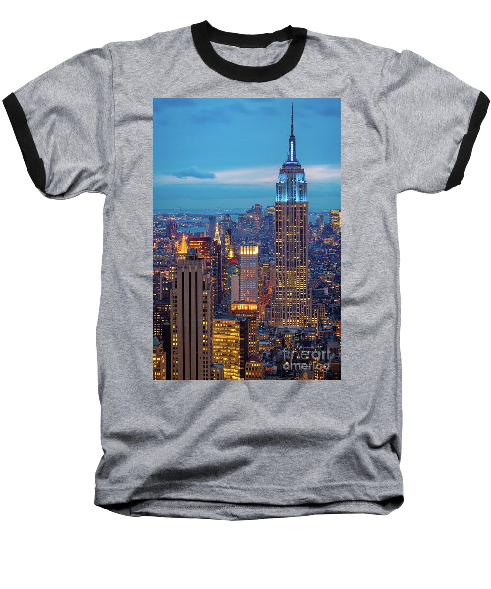 #faatoppicks Baseball T-Shirt featuring the photograph Empire State Blue Night by Inge Johnsson