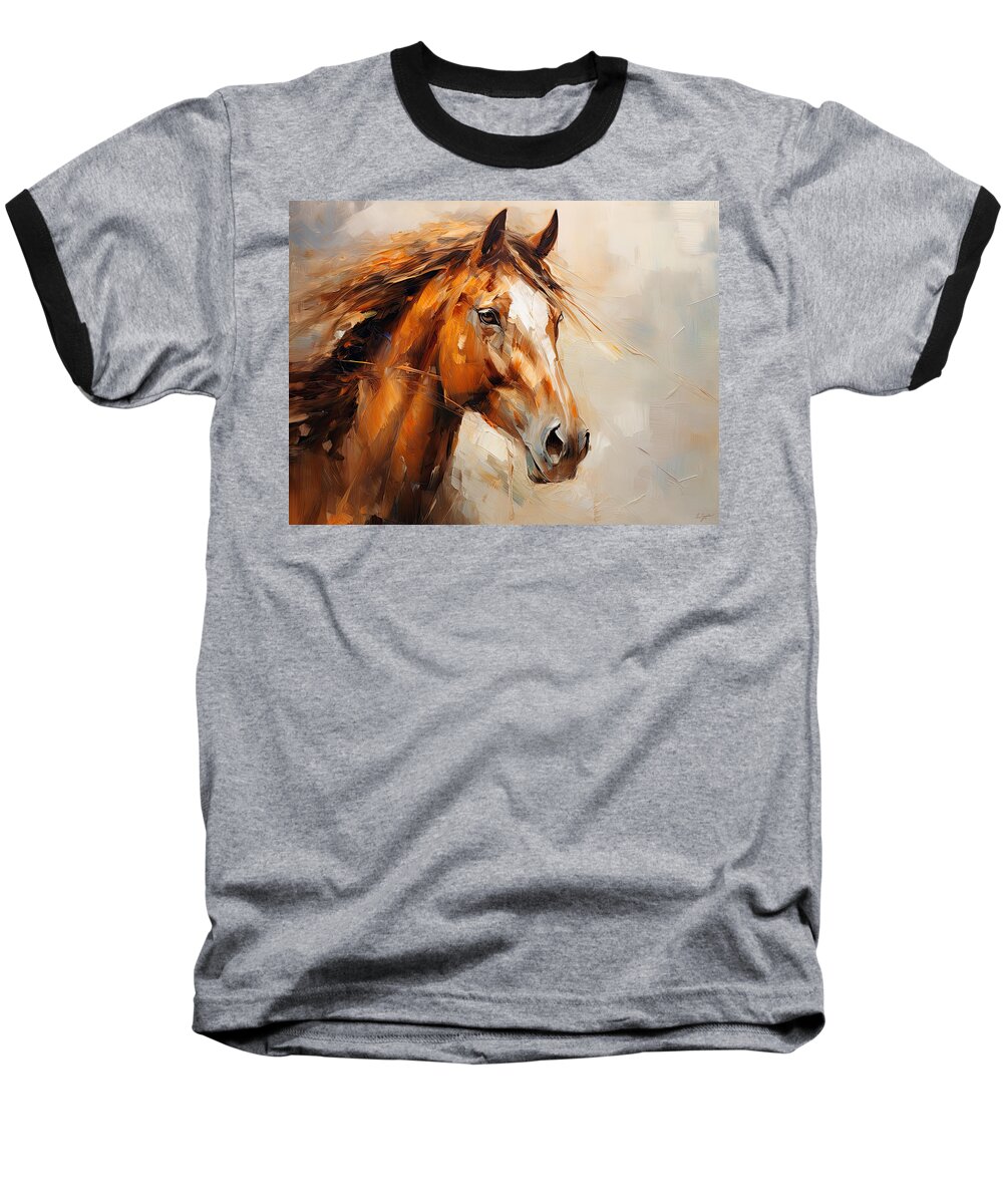 Horse Racing Baseball T-Shirt featuring the painting Equine Prestige - Horse Paintings by Lourry Legarde