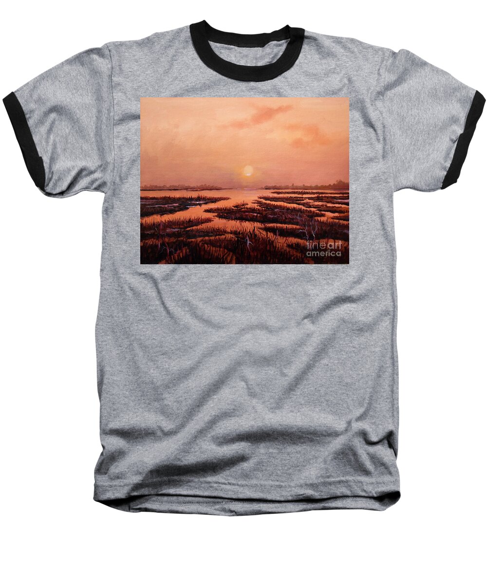 Marsh Baseball T-Shirt featuring the painting Evening Time by Sinisa Saratlic
