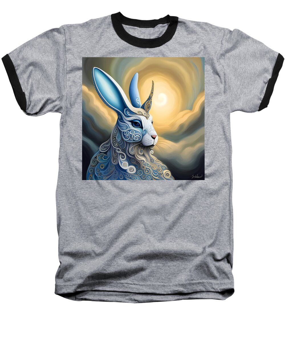 Rabbit Baseball T-Shirt featuring the mixed media Fantasy Rabbit 2 by Lesa Fine