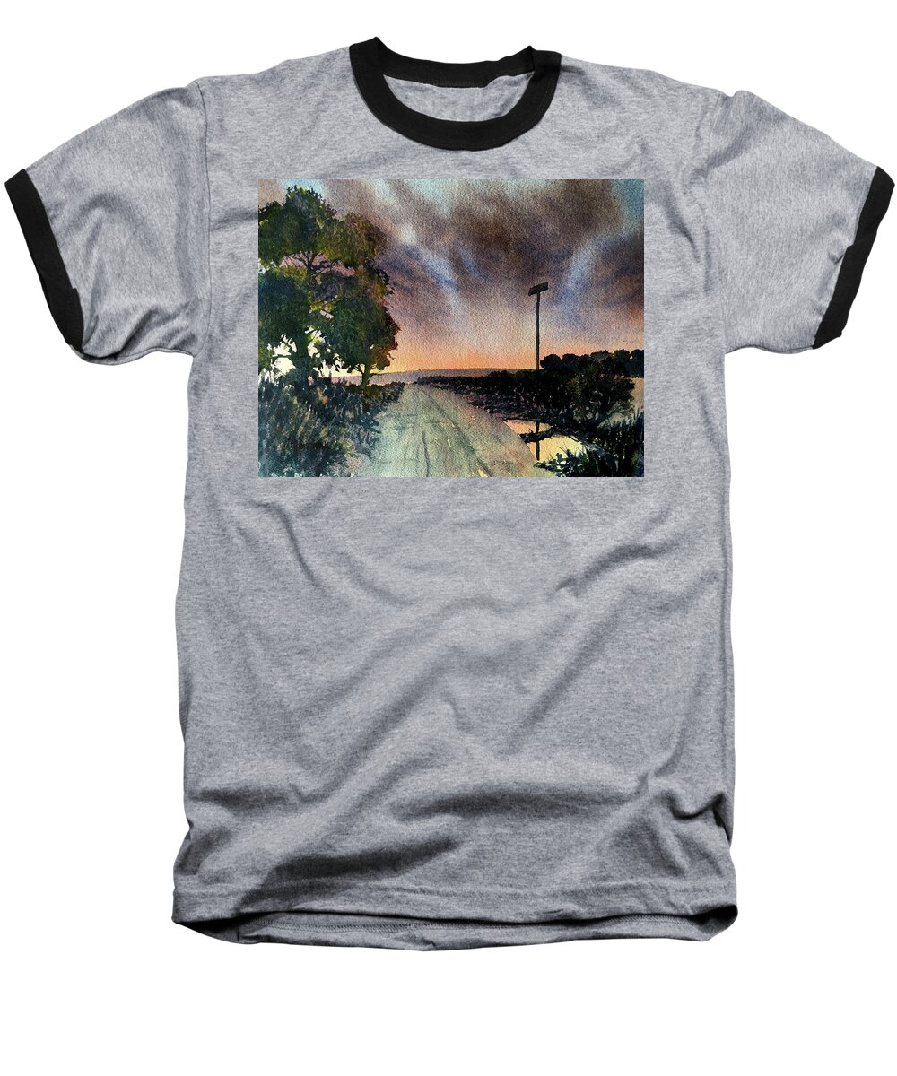 Watercolour Baseball T-Shirt featuring the painting Farewell to the Day by Glenn Marshall
