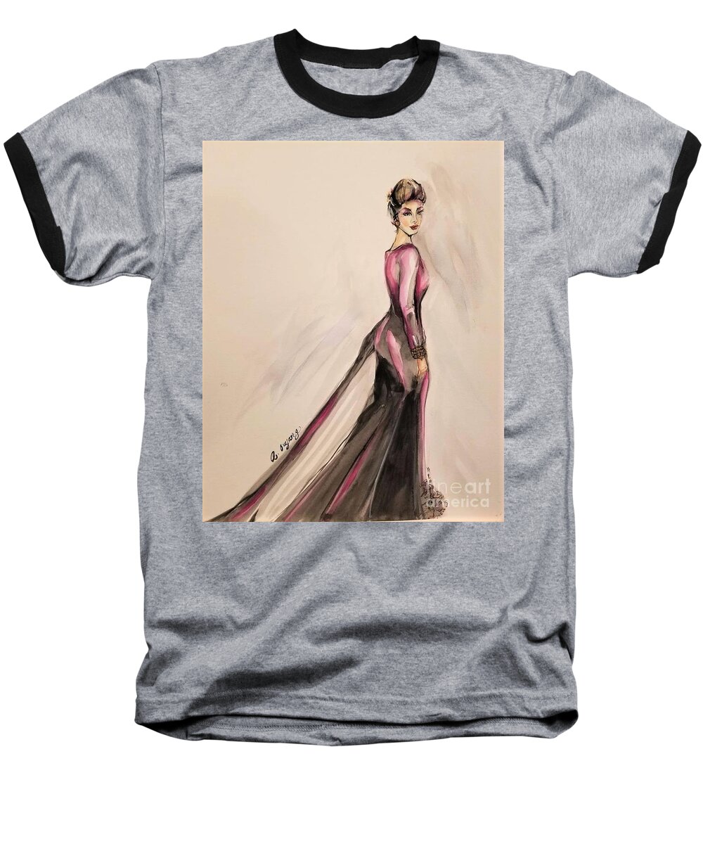 Chinese Brush Painting Baseball T-Shirt featuring the painting Fashion Figure 2020 by Leslie Ouyang