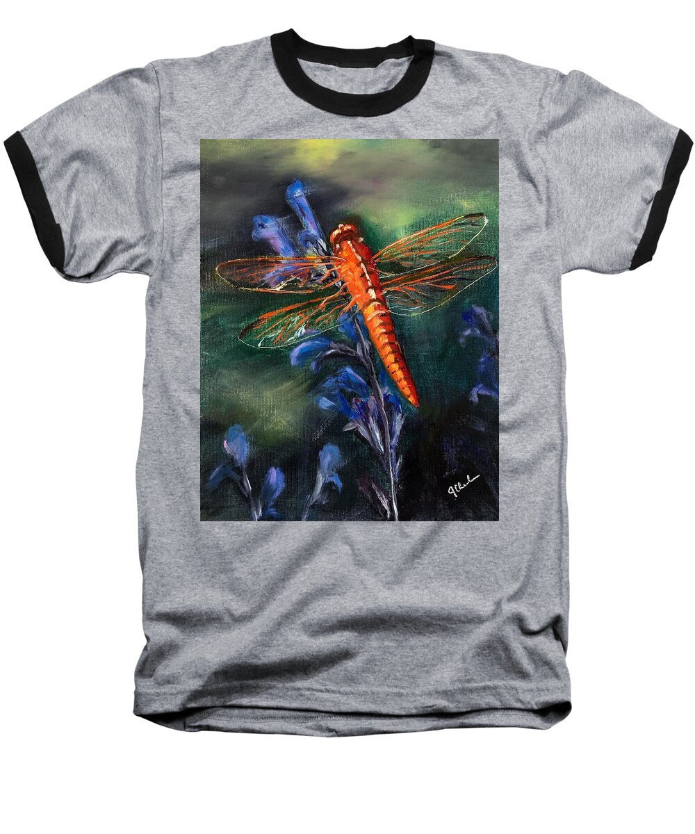 Dragonfly Baseball T-Shirt featuring the painting Flame Skimmer by Jan Chesler