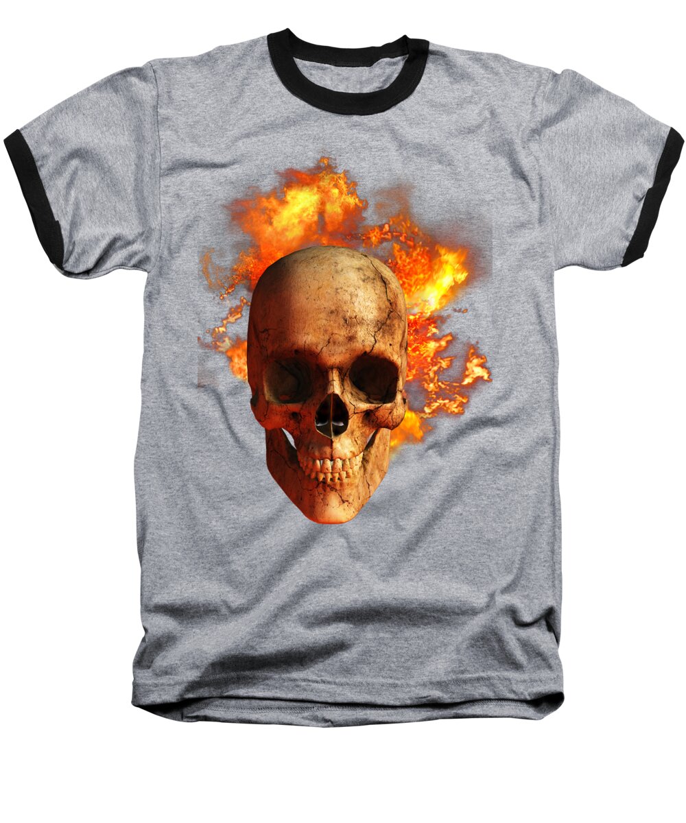 Flaming Skull Baseball T-Shirt featuring the digital art Flaming Skull by Daniel Eskridge