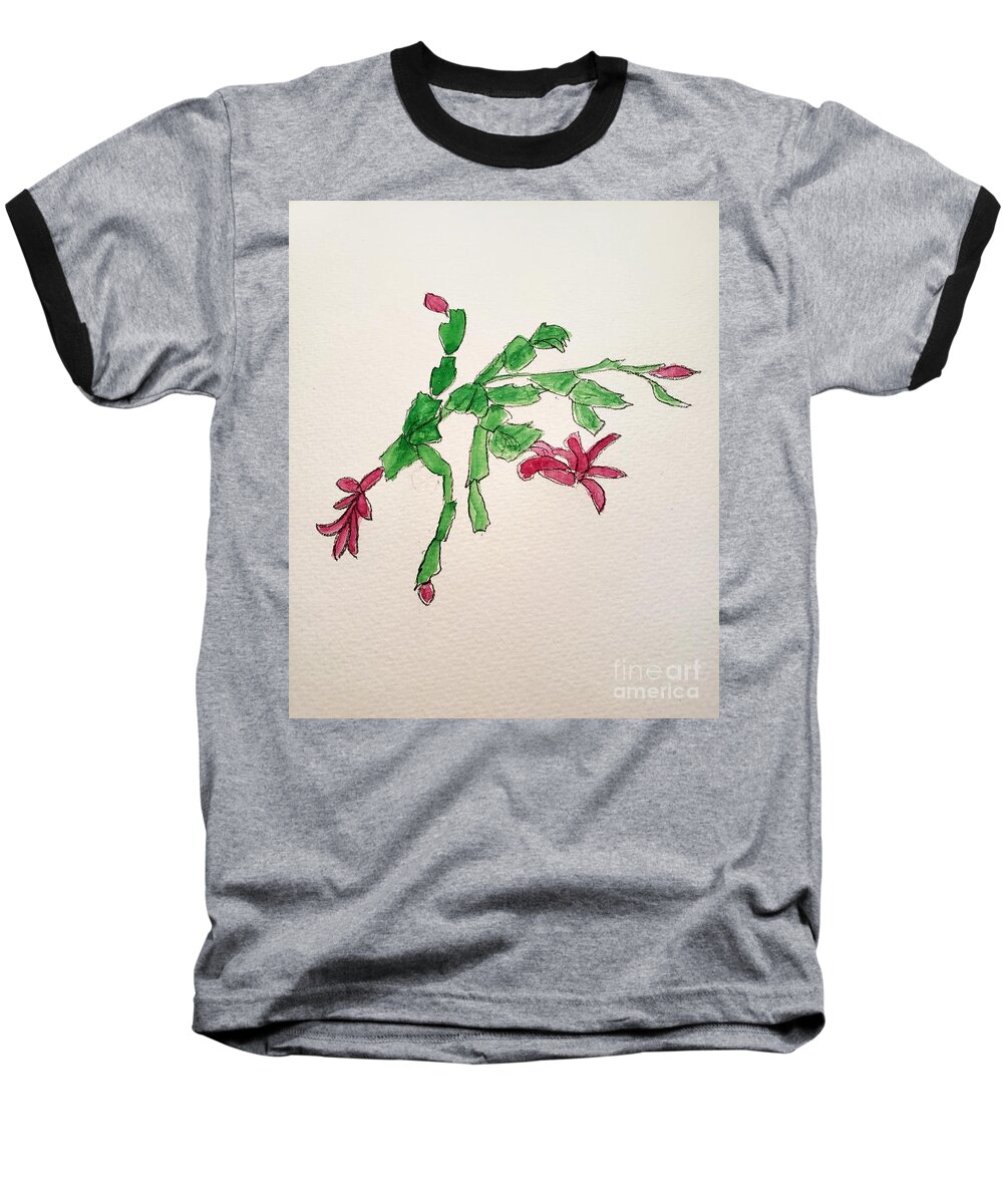 Overcoming Obstacles Baseball T-Shirt featuring the painting Flowering Cactus by Margaret Welsh Willowsilk