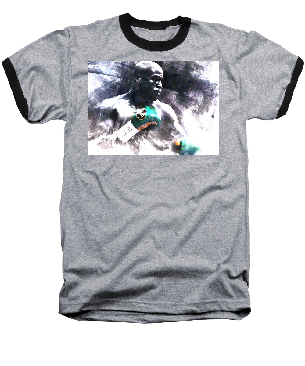 Floyd Mayweather Baseball T-Shirt featuring the mixed media Floyd Mayweather Still On Top of the World by Brian Reaves