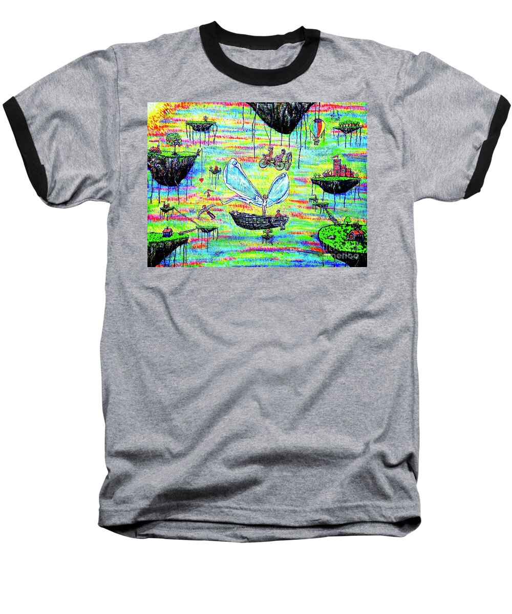 Fly Baseball T-Shirt featuring the painting Flying Islands by Viktor Lazarev