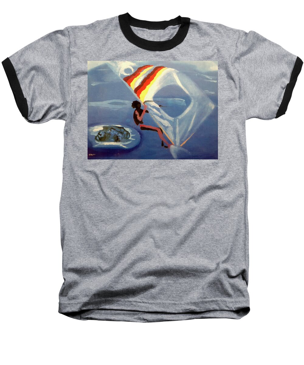 Windsurfer Baseball T-Shirt featuring the painting Flying Windsurfer by Enrico Garff