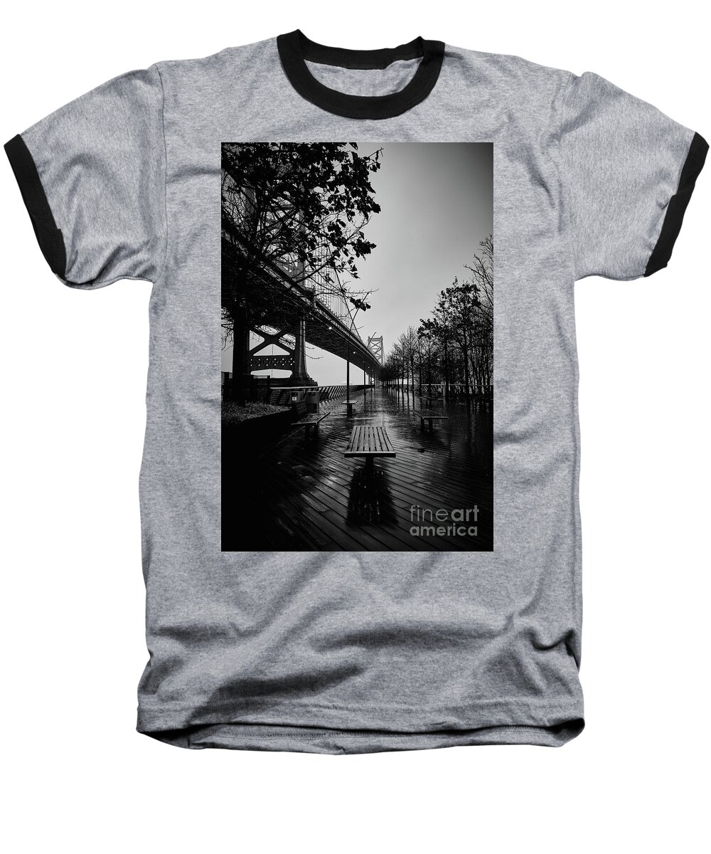 Black Baseball T-Shirt featuring the photograph Fog over Philly by Paul Watkins