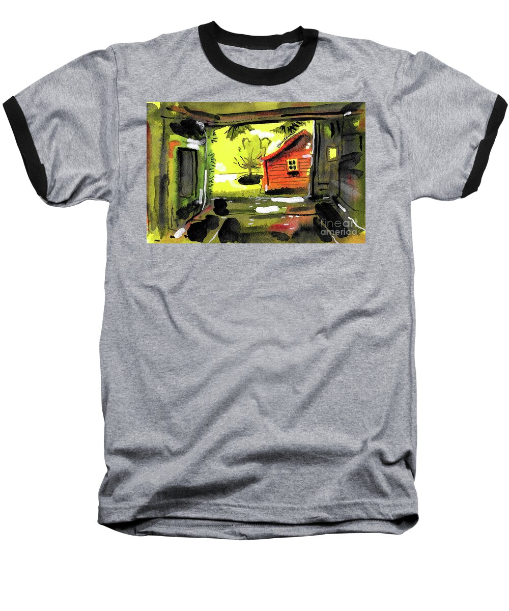 Garage Baseball T-Shirt featuring the painting From The Garage by Terry Banderas