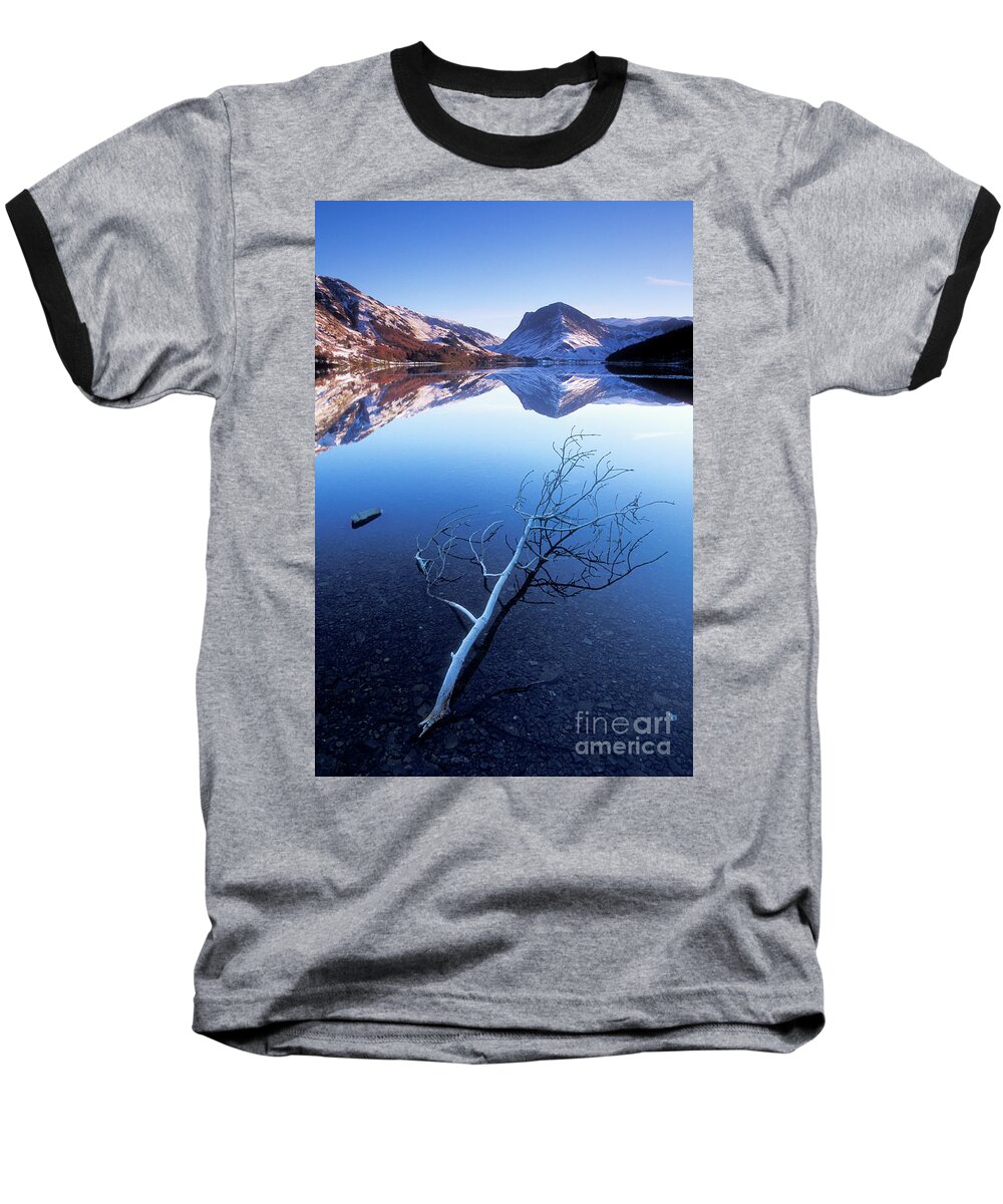 Lake District National Park Baseball T-Shirt featuring the photograph Frosty tree on Buttermere, Lake District, Cumbria, England by Neale And Judith Clark