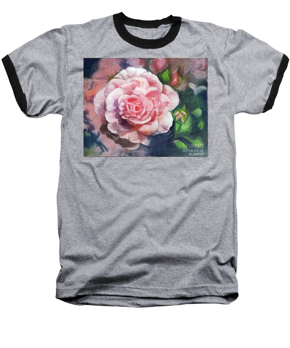 Rose Baseball T-Shirt featuring the painting Full Bloom by Barbara Oertli