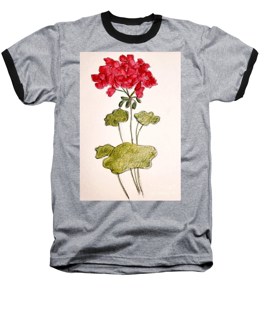 Red Flower Baseball T-Shirt featuring the painting Geranium by Margaret Welsh Willowsilk