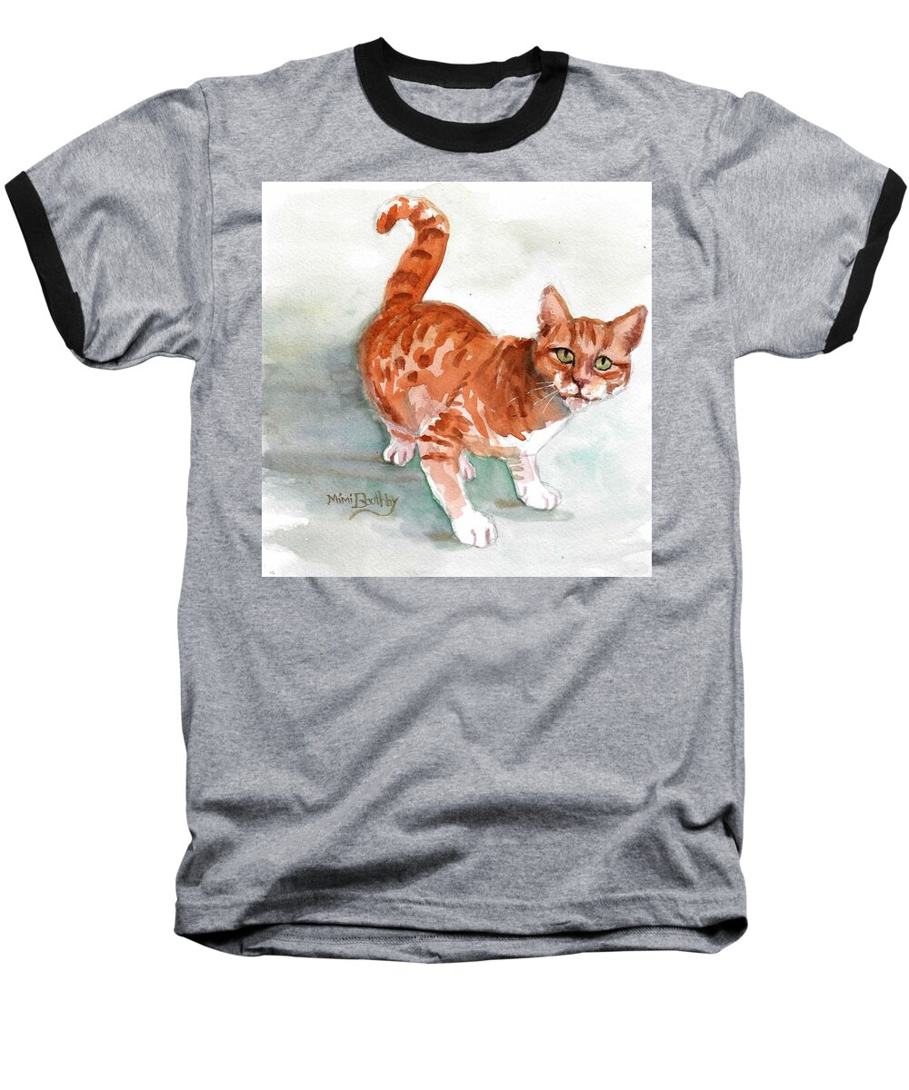 Orange Tabby Baseball T-Shirt featuring the painting Ginger boy by Mimi Boothby