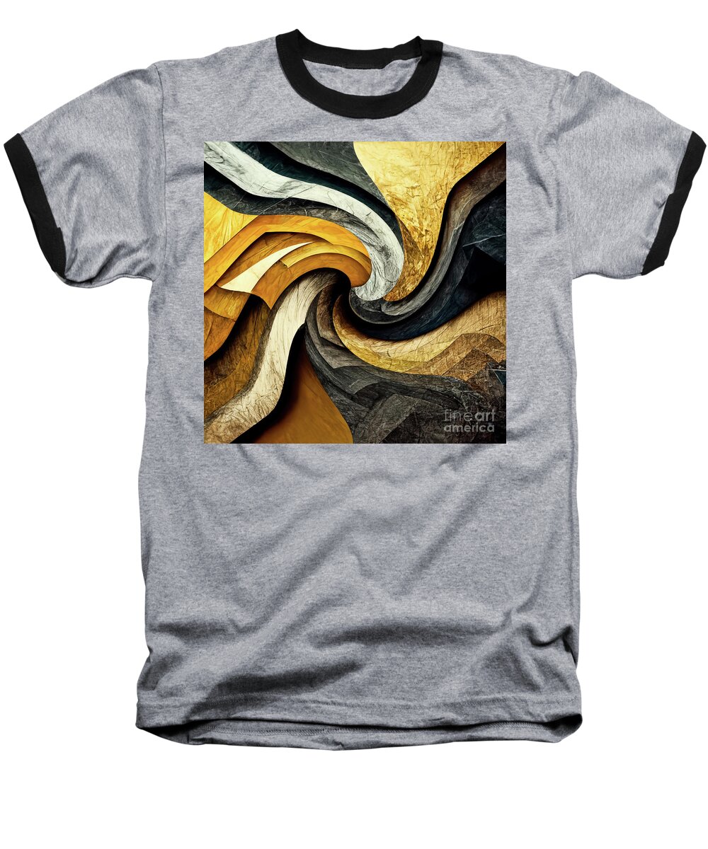 Gold Abstract Baseball T-Shirt featuring the mixed media Gold And Black Abstract by Tina LeCour