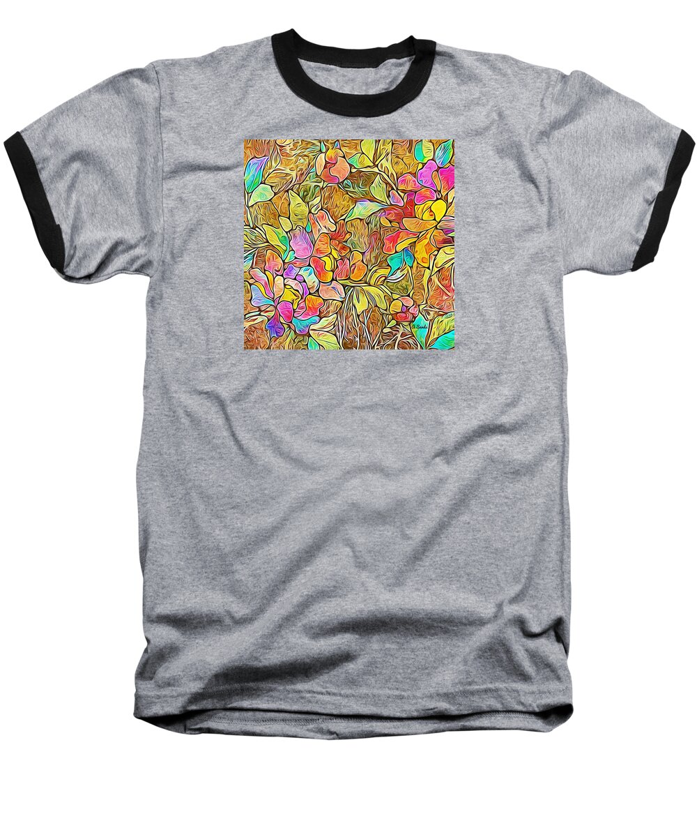 Flowers Baseball T-Shirt featuring the digital art Golden Floral Abstract by Anne Sands