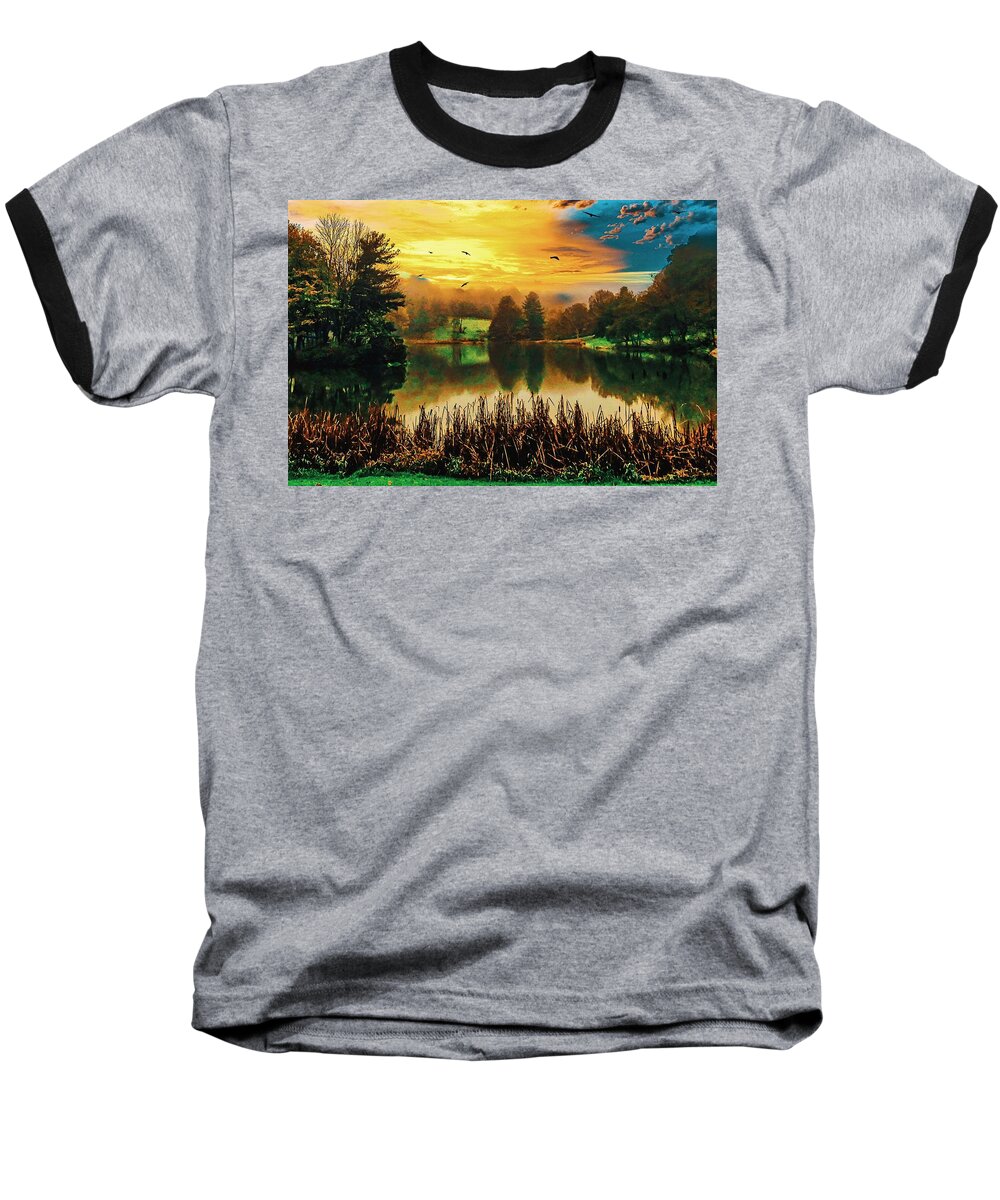 Golden Pond Baseball T-Shirt featuring the digital art Golden Pond by Don Wright