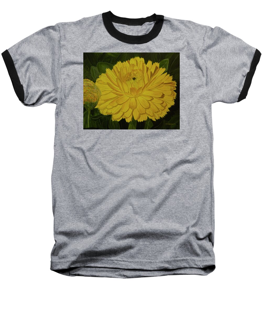 Floral Baseball T-Shirt featuring the painting Golden Punch by Donna Manaraze