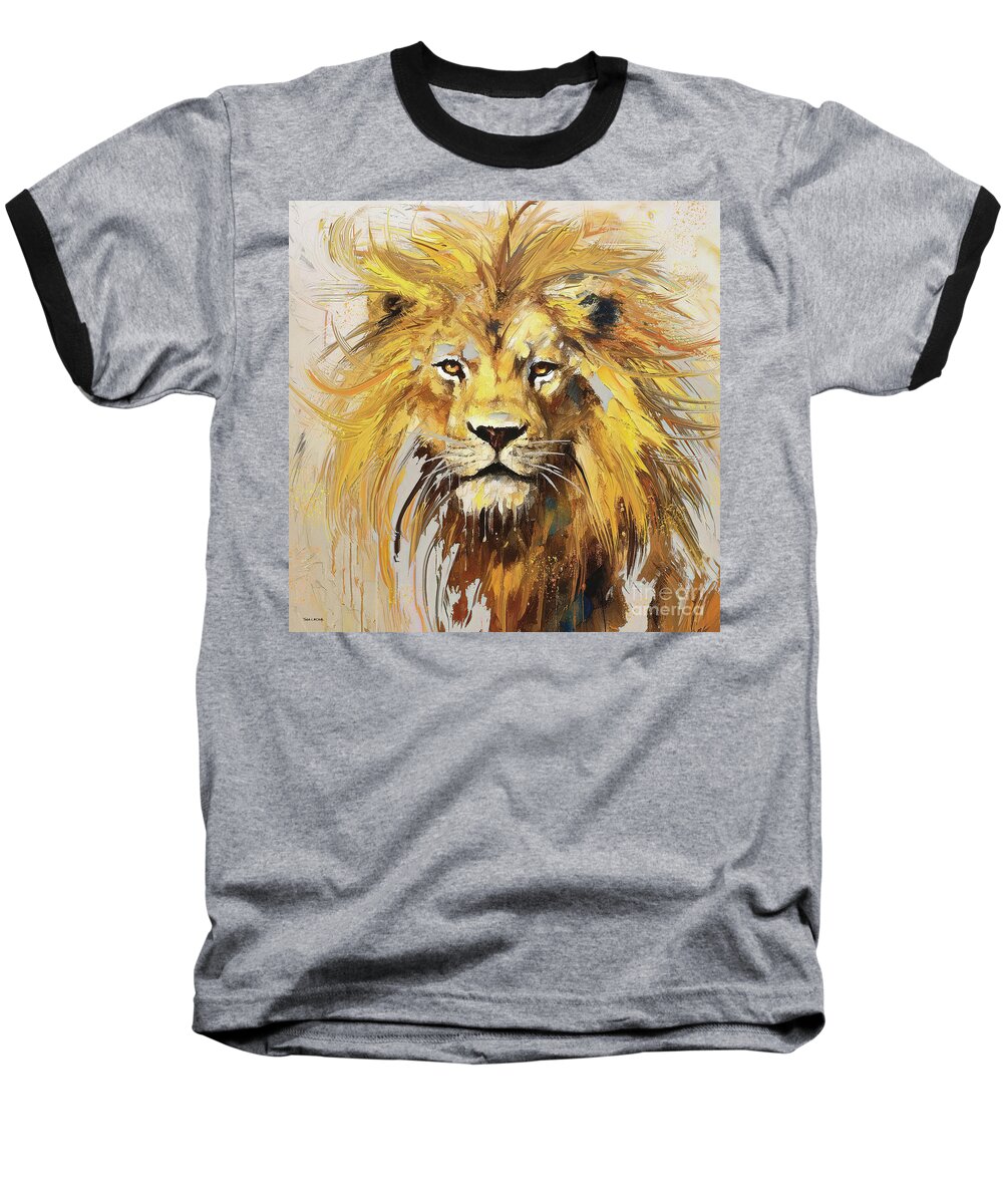 Lion Baseball T-Shirt featuring the painting Golden Wild Lion by Tina LeCour