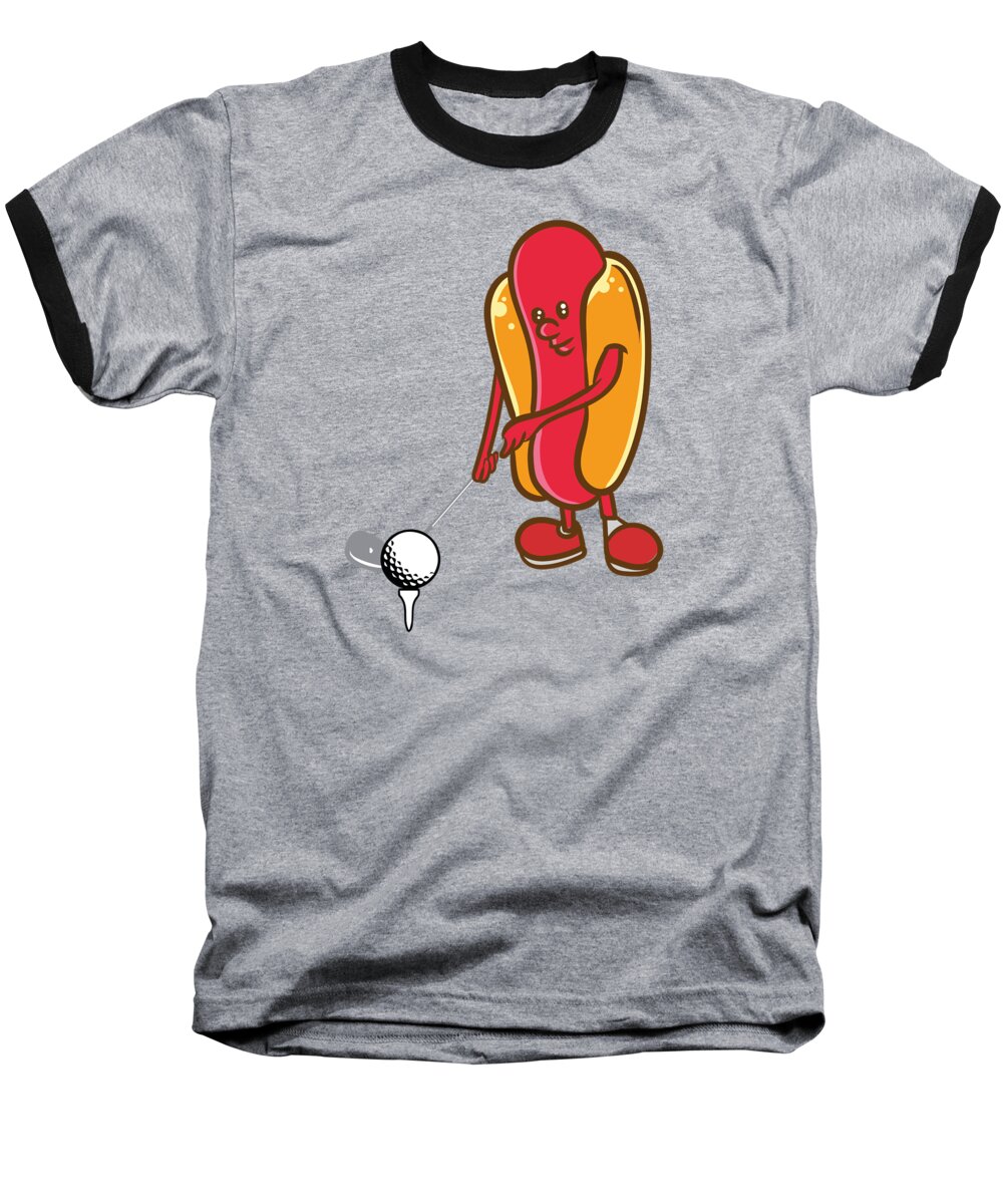 Hotdog Baseball T-Shirt featuring the digital art Golf Hotdog Golfing Sausage Golf Player by Toms Tee Store