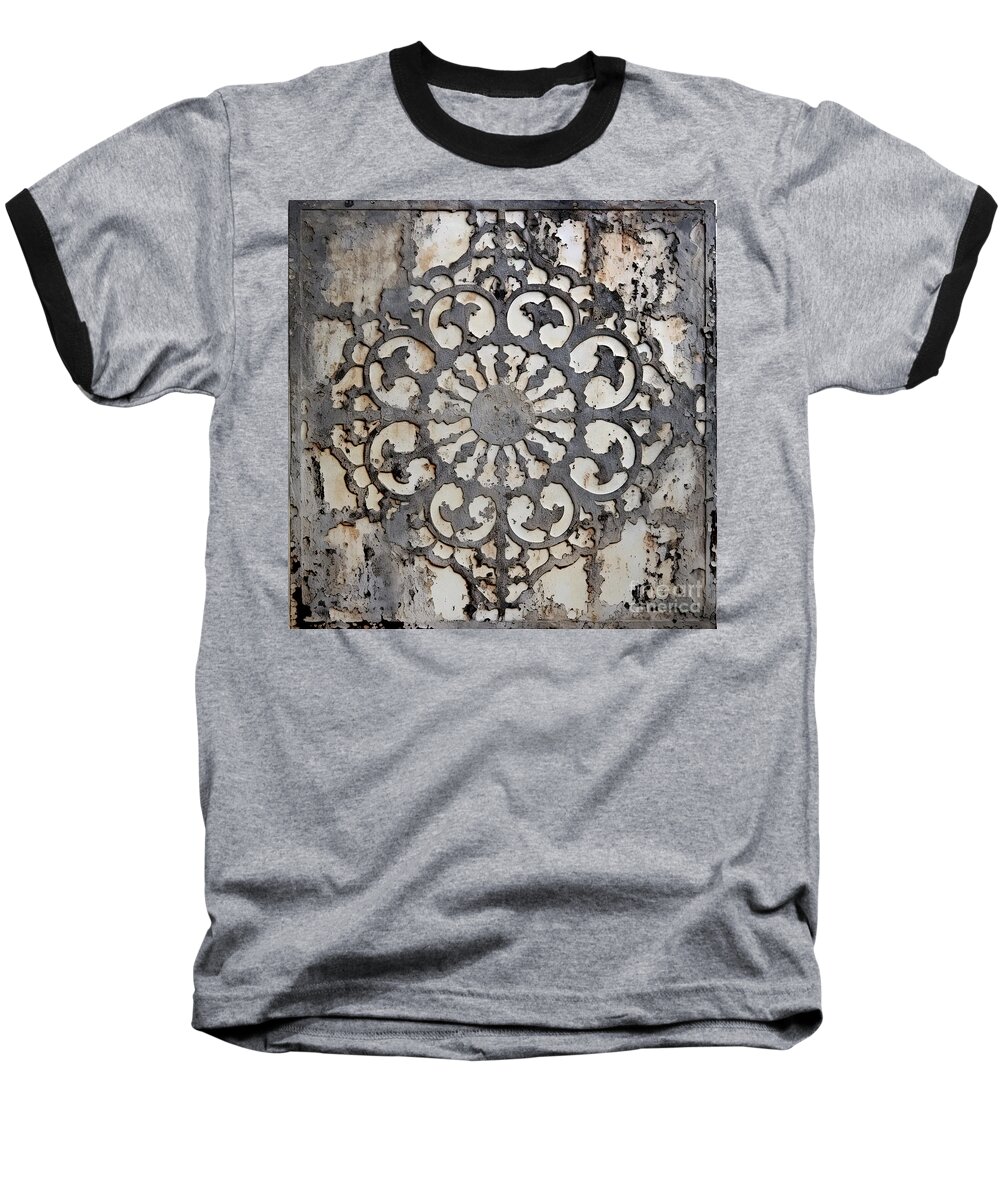 Silver Panel Baseball T-Shirt featuring the mixed media Gothic Geometry III by Mindy Sommers