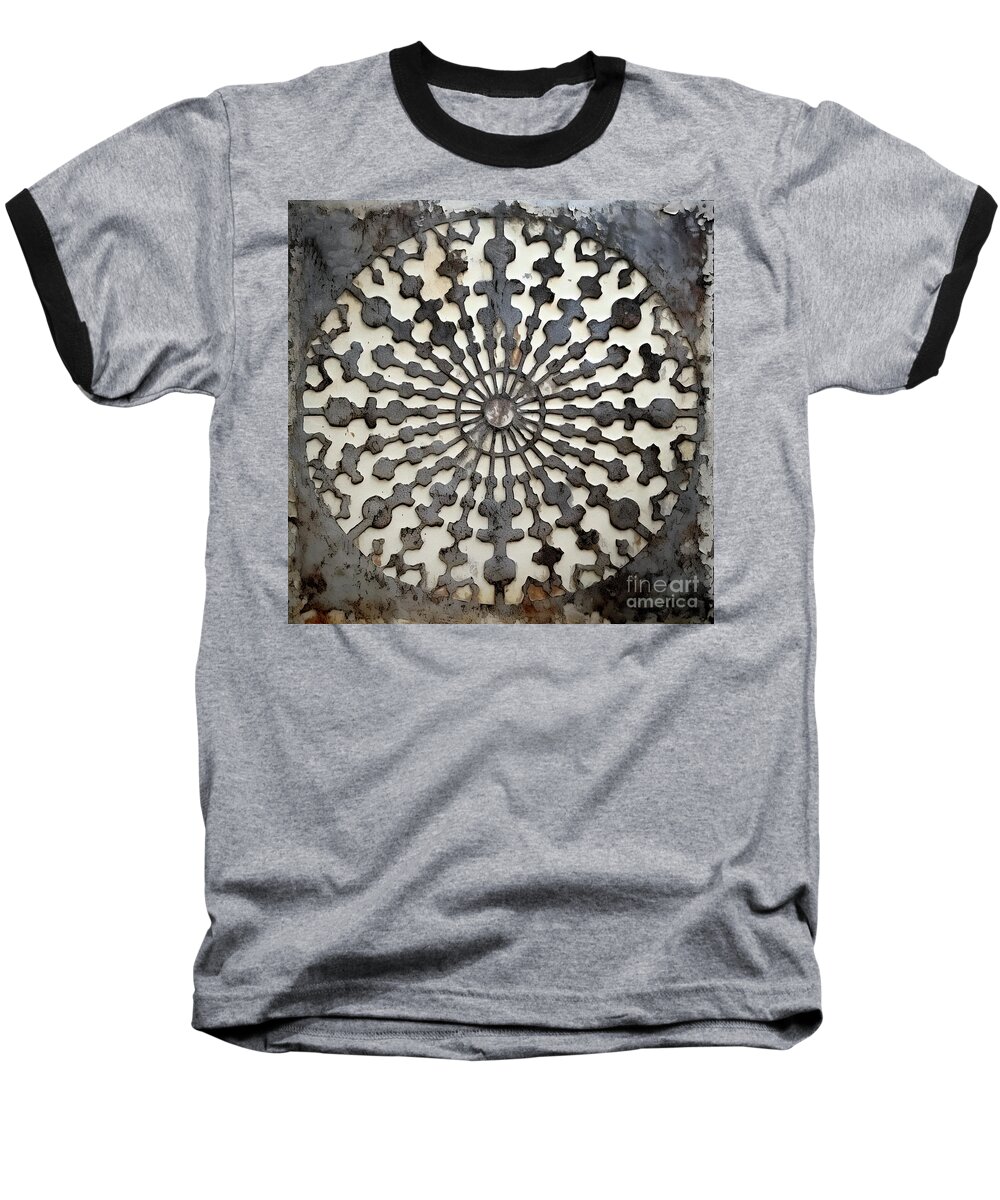 Silver Panel Baseball T-Shirt featuring the mixed media Gothic Geometry IV by Mindy Sommers
