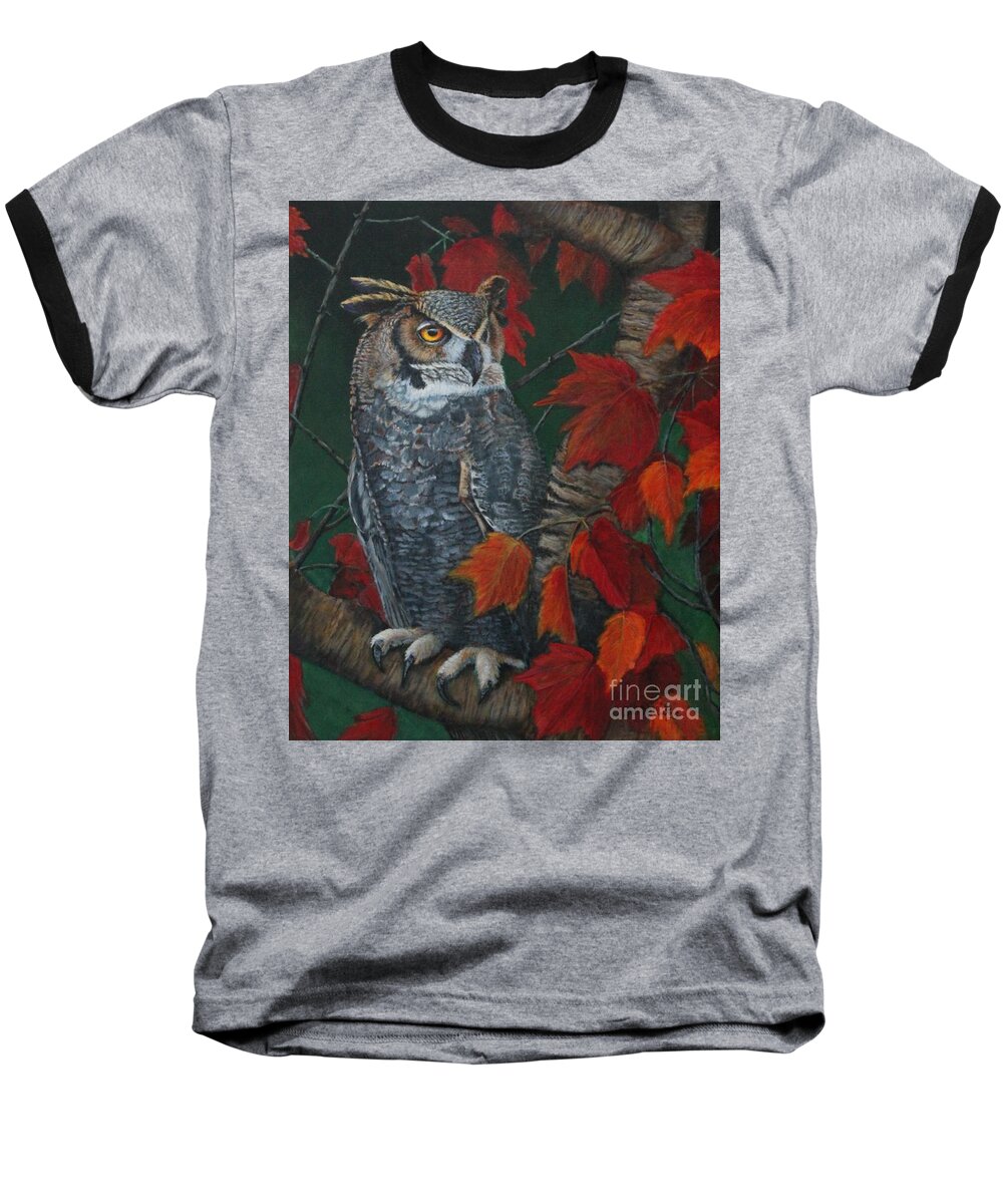 Owl Baseball T-Shirt featuring the painting Great Horned Owl by Bob Williams