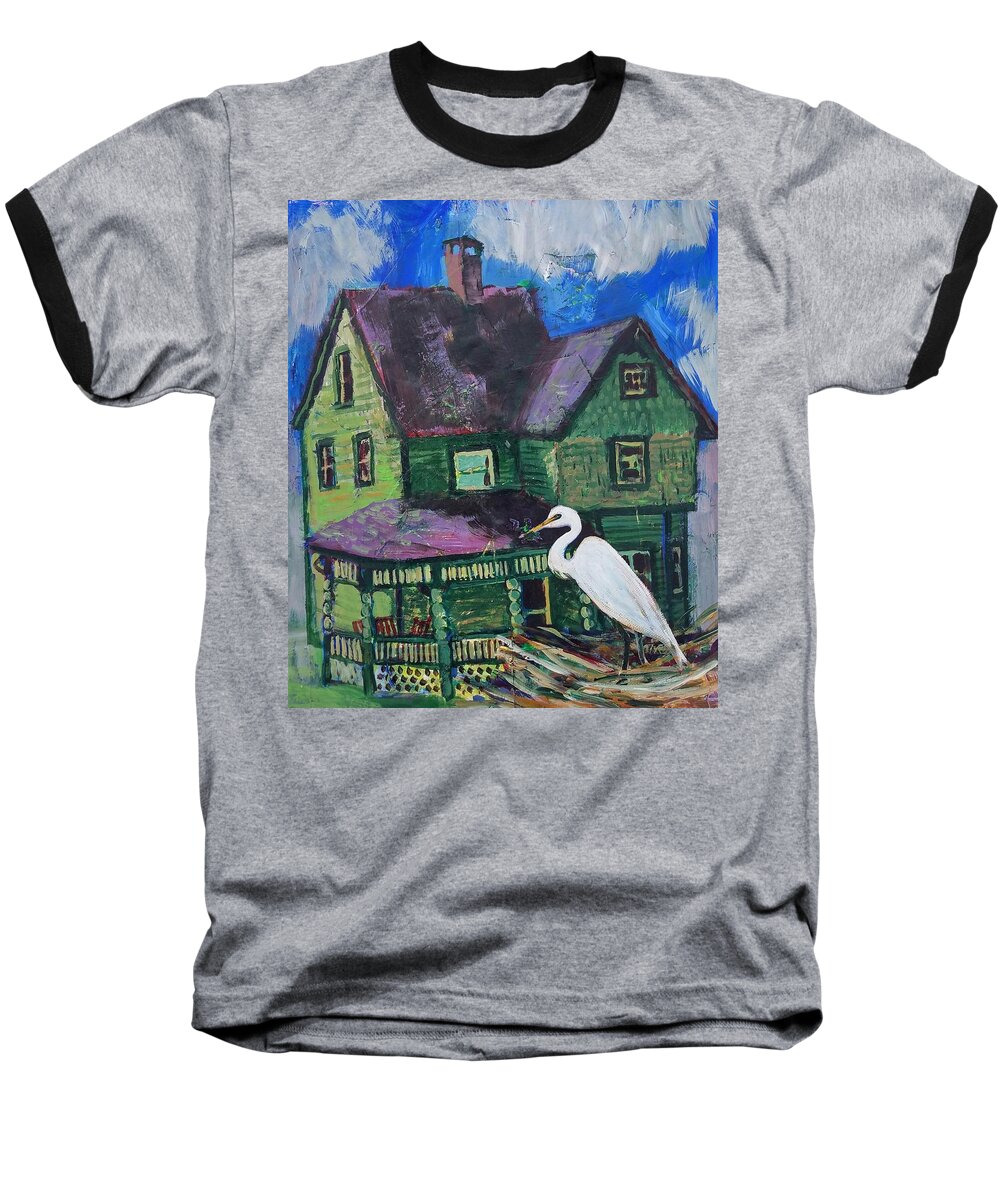 Bird Baseball T-Shirt featuring the painting Green House Crane by Tilly Strauss
