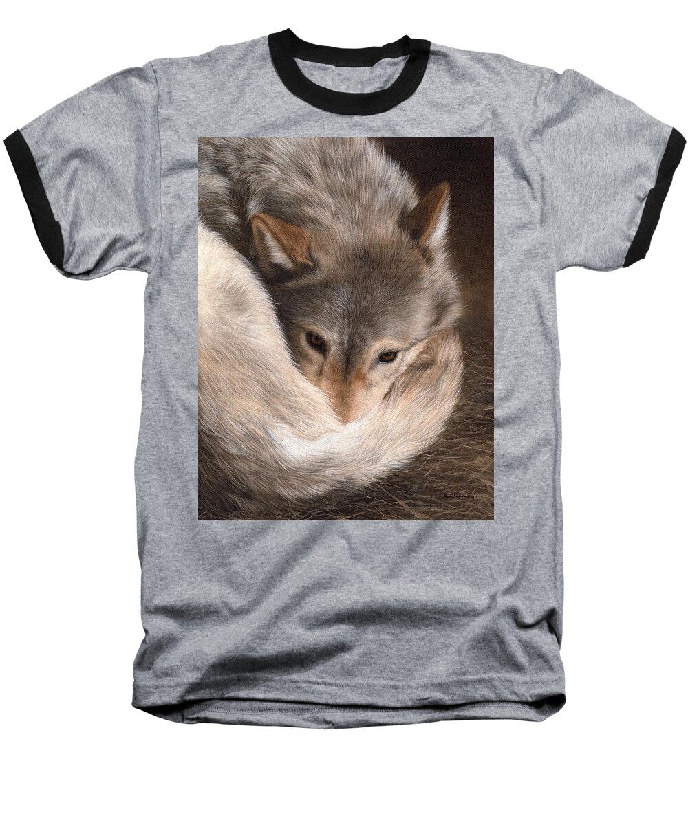 Wolf Baseball T-Shirt featuring the painting Grey Wolf Painting by Rachel Stribbling