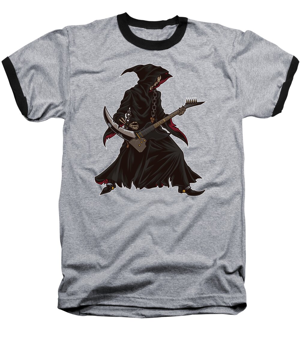 Drummer Baseball T-Shirt featuring the digital art Grim Reaper Guitarist Heavy Metal Festival Music by Mister Tee