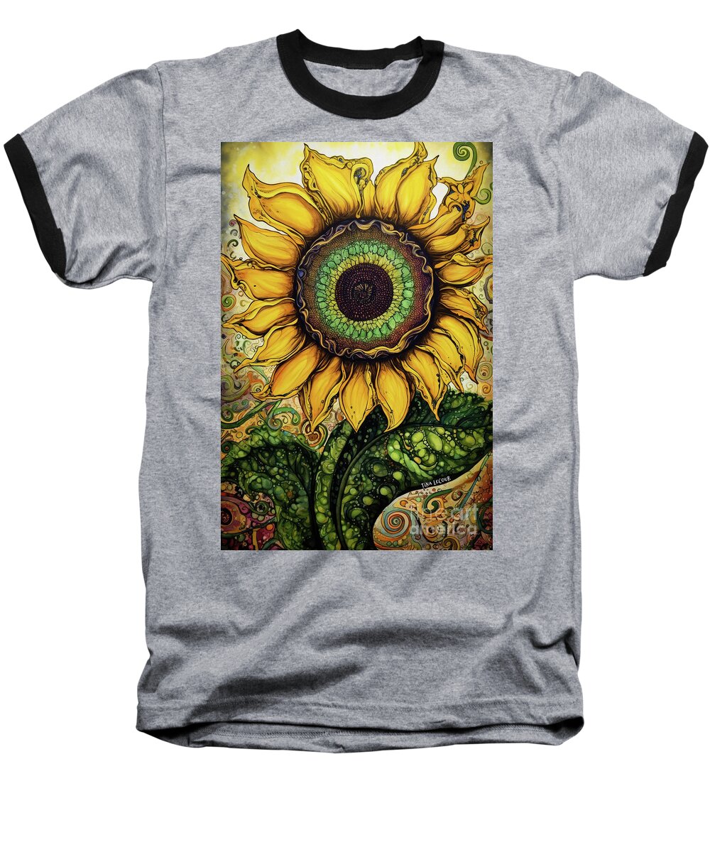 Sunflower Baseball T-Shirt featuring the painting Groovy Sunflower Power by Tina LeCour