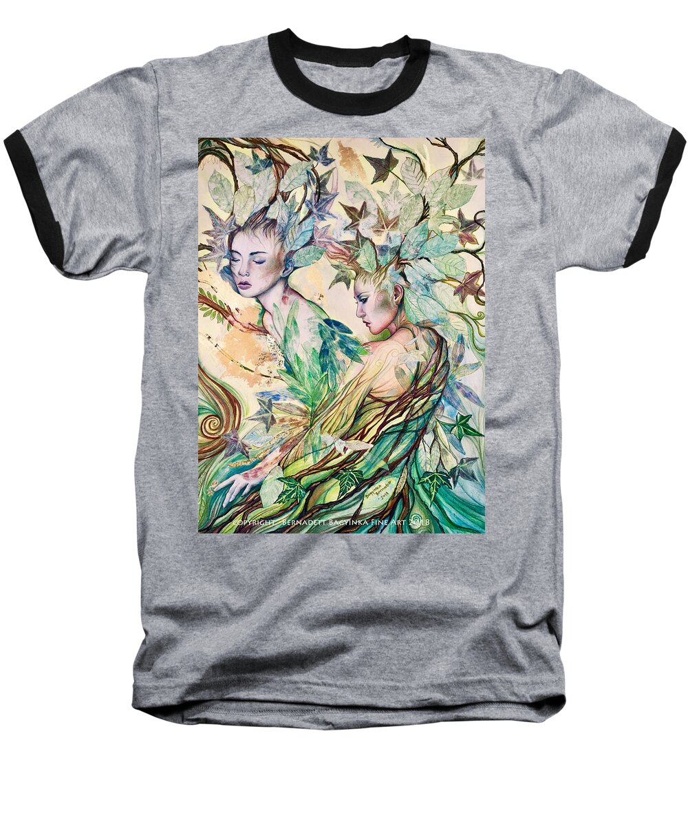 Spirit Art Fairies Devas Baseball T-Shirt featuring the drawing Guardian spirits by Bernadett Bagyinka