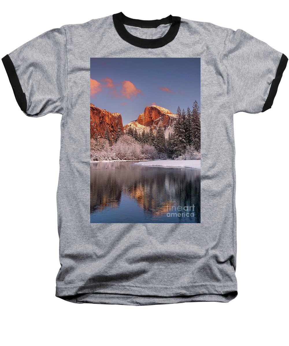 Dave Welling Baseball T-Shirt featuring the photograph Half Dome Merced River Winter Yosemite National Park by Dave Welling