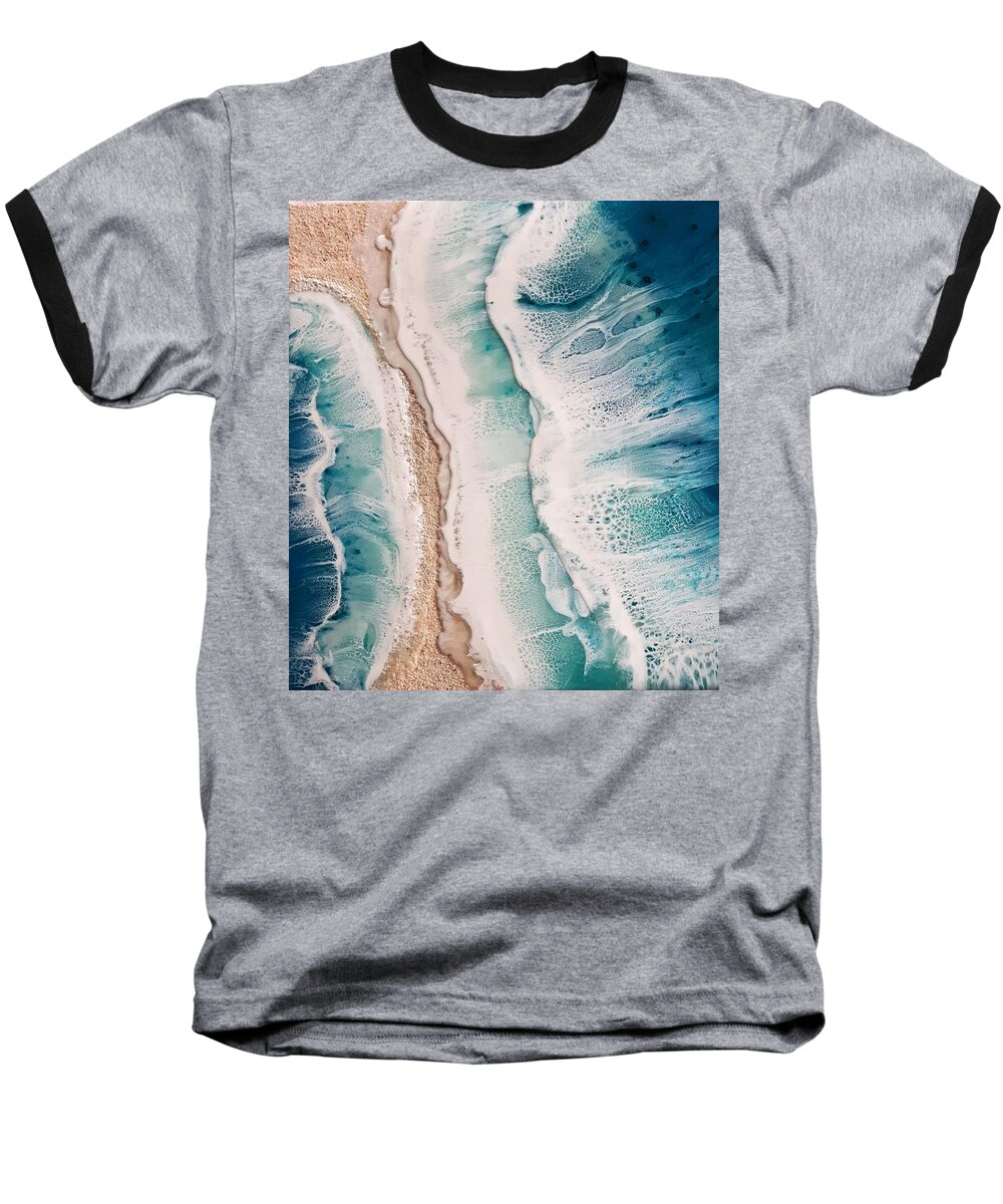 Oceanscape Baseball T-Shirt featuring the painting Happiness Comes In Waves by Tia McDermid
