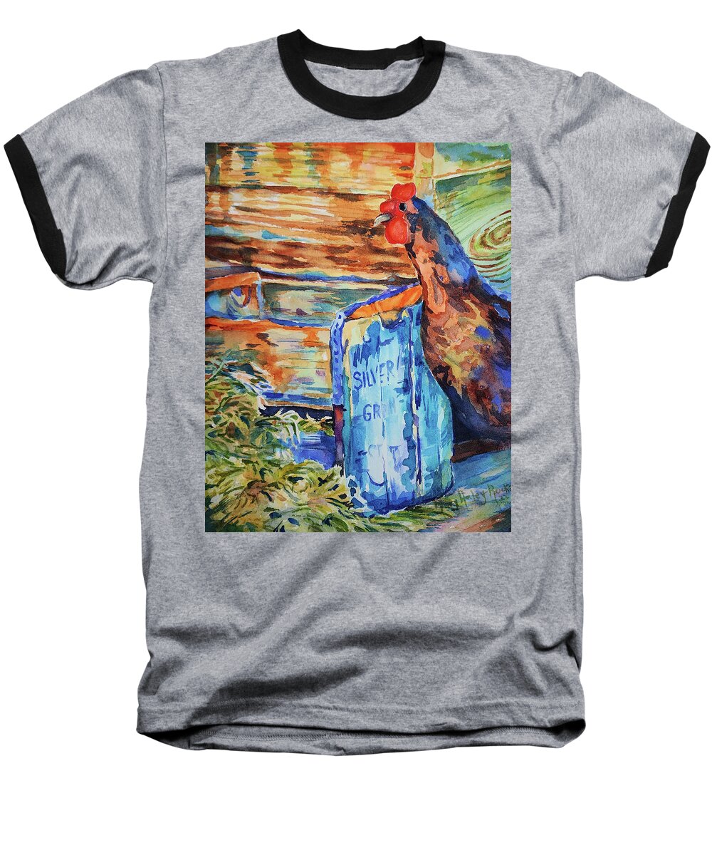 Chicken Baseball T-Shirt featuring the painting Hen and Nest by Mary Haley-Rocks