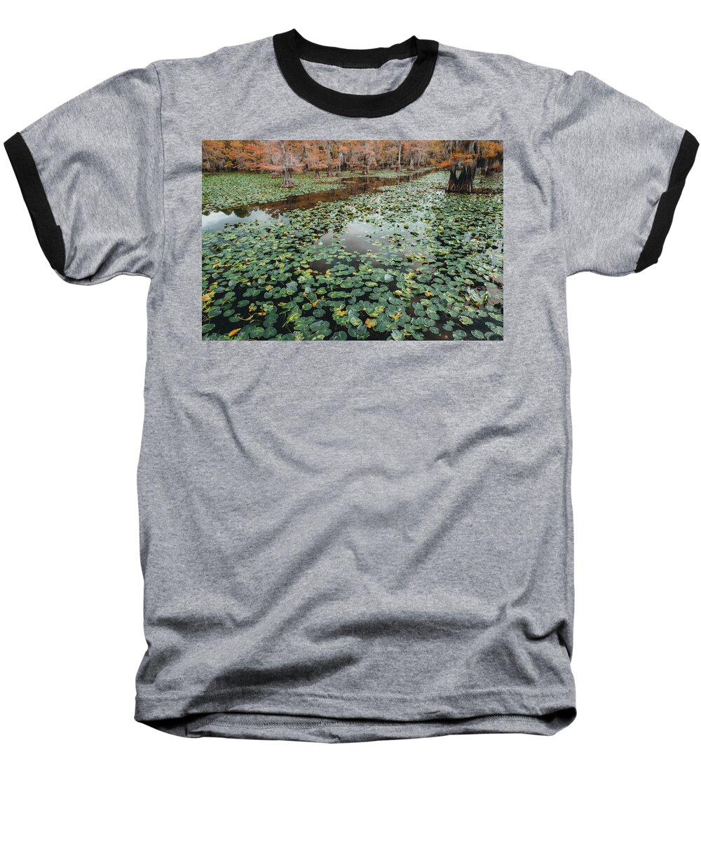 Landscape Baseball T-Shirt featuring the photograph Highway in the Bayou by Iris Greenwell