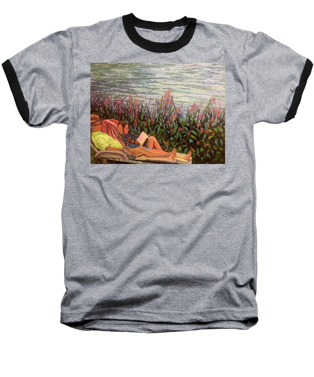 Hippies Baseball T-Shirt featuring the painting Hippies at the Cape by Beth Riso