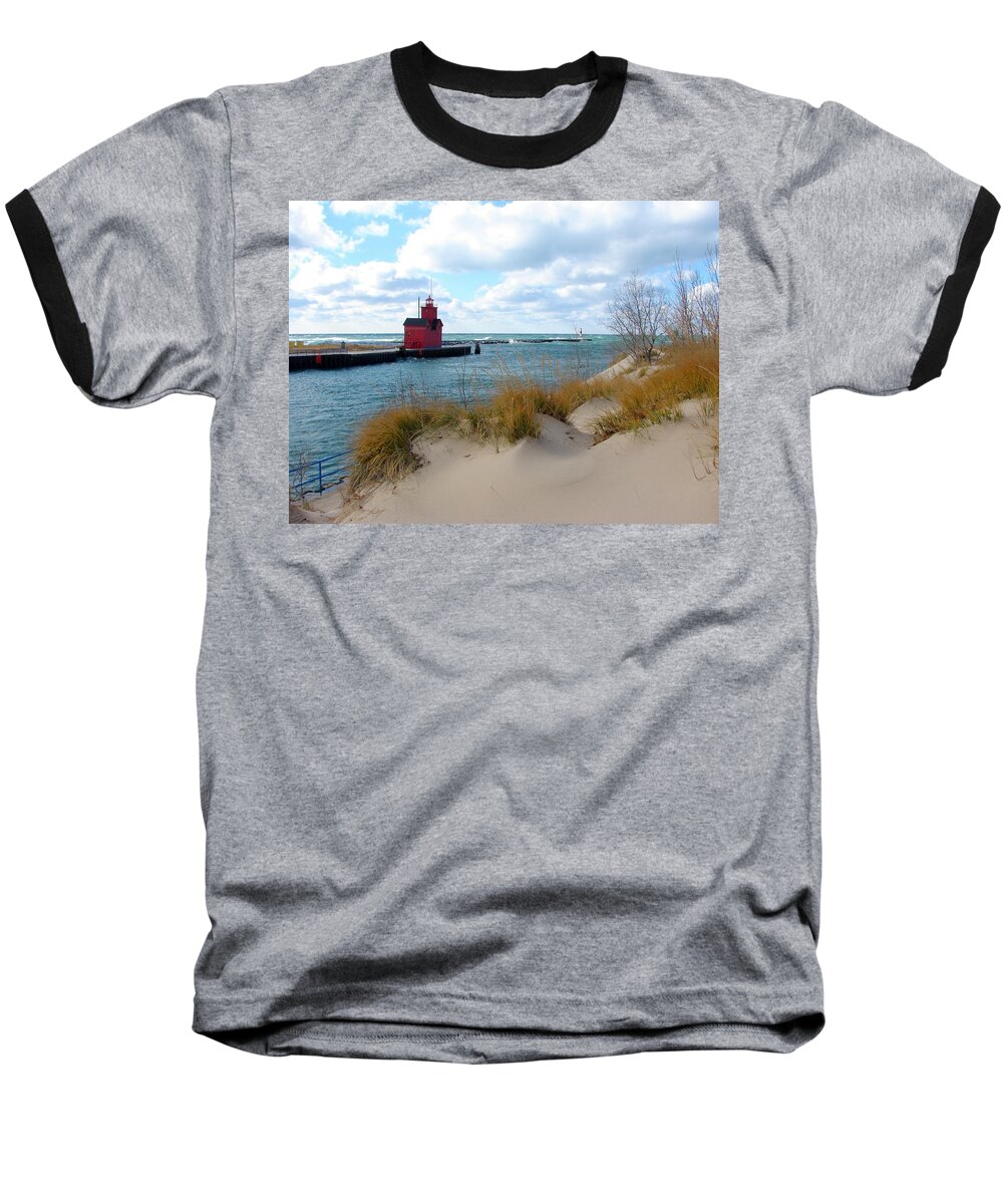 Lighthouse Baseball T-Shirt featuring the photograph Holland Harbor Lighthouse - Big Red - Michigan by Michelle Calkins